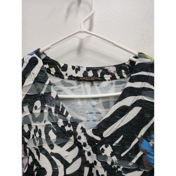 Alberto Makali Womens Wearable Art Top Medium Multi Abstract Textured 3/4 Sleeve - Picture 2 of 9